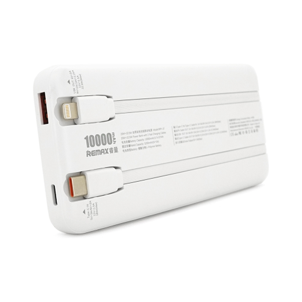 Батарея універсальна Remax 10000mAh 22.5W, cables Type-C + Lighting, White (RPP-37) - зображення 3
