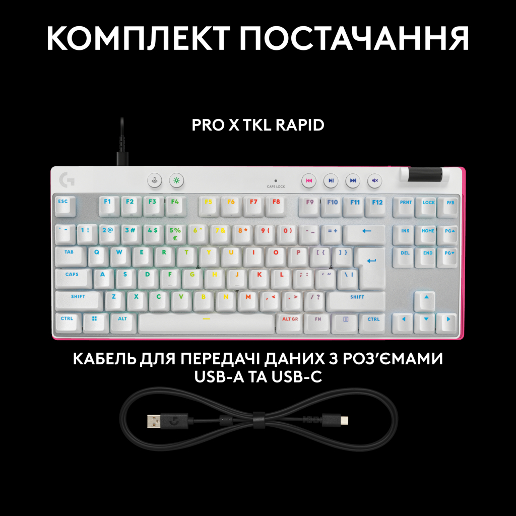 Клавіатура Logitech G PRO X TKL Rapid Linear USB UA White (920-013242) - зображення 12