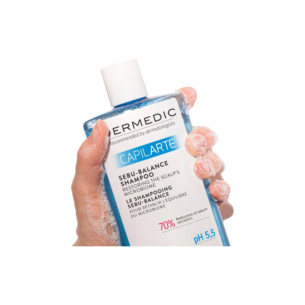 Шампунь Dermedic Capilarte Sebu-Balance Для жирного волосся Відновлення мікробіому шкіри голови 300 мл (5901643176945) - изображение 2