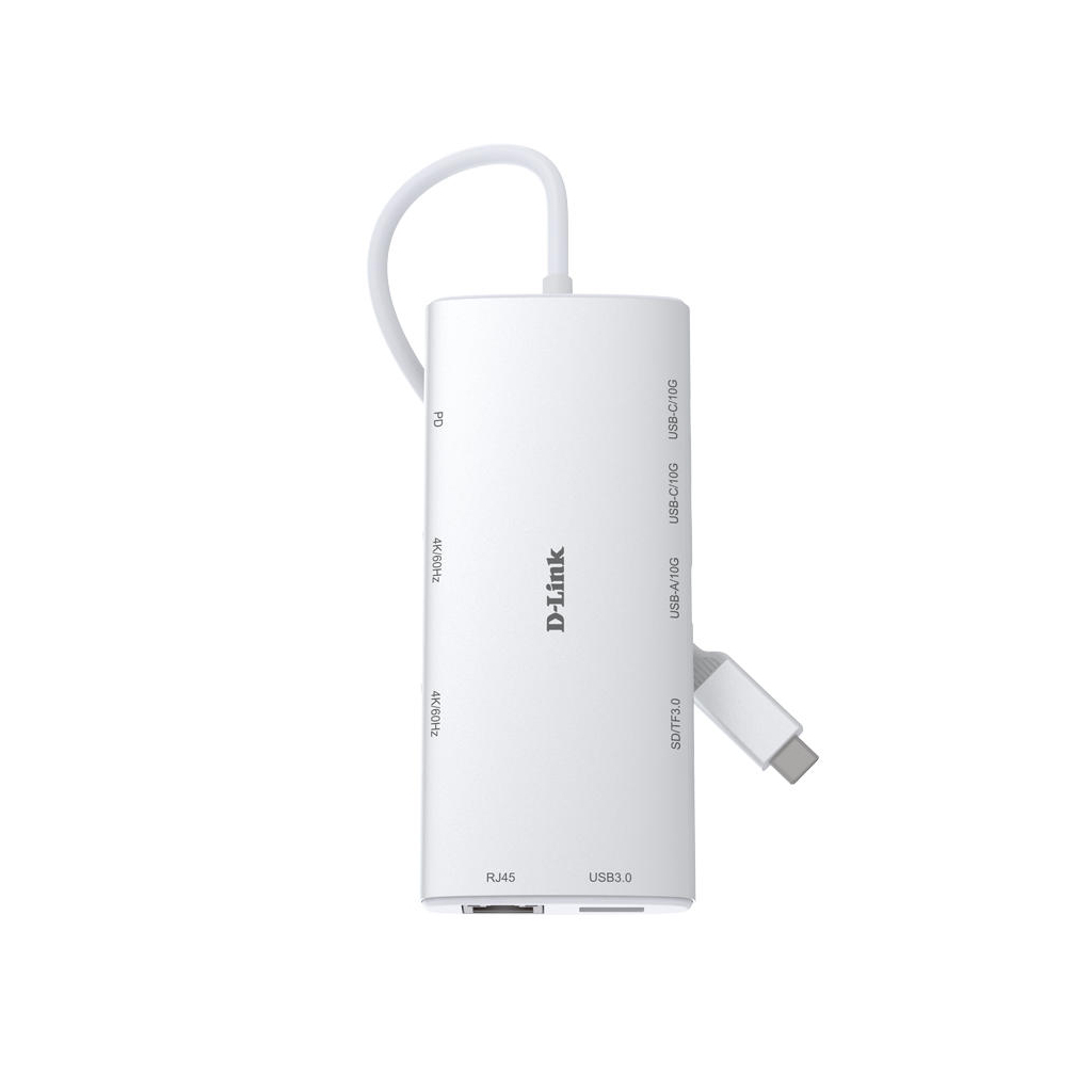 Концентратор D-Link USB-C 10-in-1 2xHDMI + 1xRJ45 1000Mbps + 2xUSB-C + USB 3.1 + USB 3.0 + SD + TF silver (DUP-A01) - зображення 7