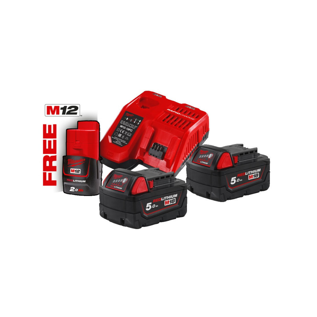 Набір акумулятор + зарядний пристрій Milwaukee Li-Ion M18 NRG-502 В5 2шт; ЗП M12-18FC M12 (4933459217) - зображення 1