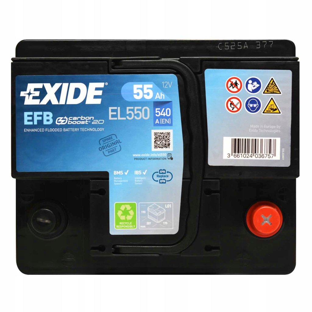 Акумулятор автомобільний EXIDE START-STOP EFB 55A (EL550) - зображення 4