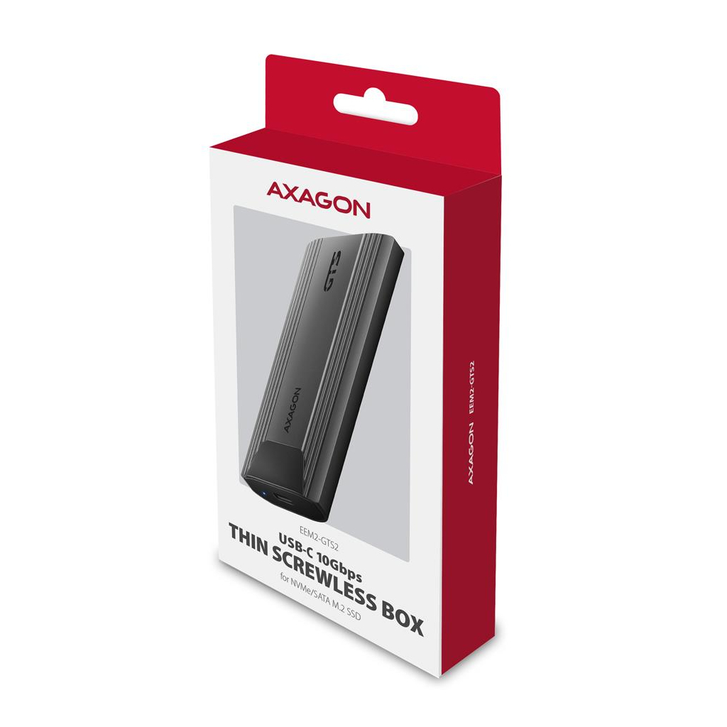 Кишеня зовнішня AXAGON USB-C 10Gbps metal box for M.2 NVMe & SATA SSD THIN SCREWLESS (EEM2-GTS2) - зображення 3