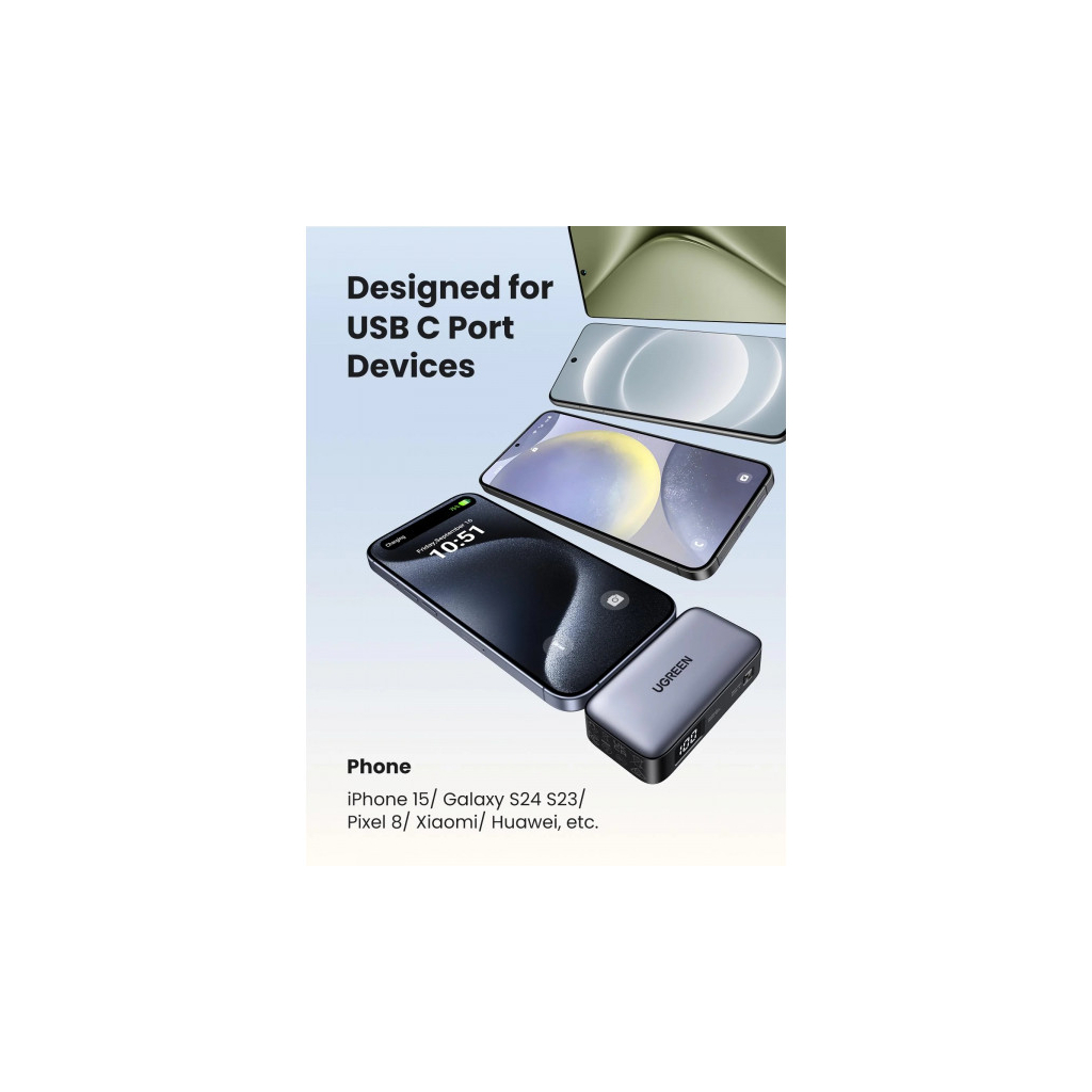 Батарея універсальна Ugreen 5000mAh 22,5W USB-C In/Out, with build-in Type-C connector (PB503) (35338) - зображення 5