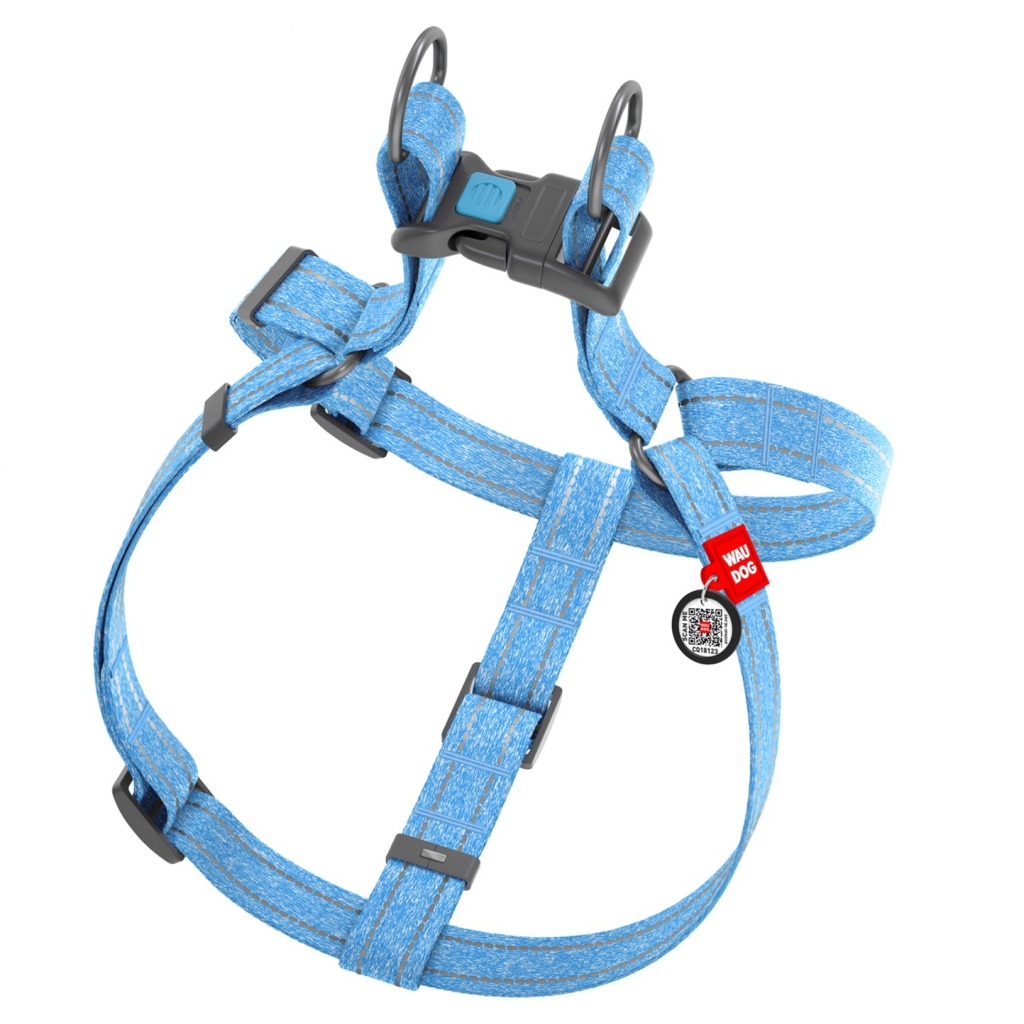 Шлея для собак WAUDOG Re-cotton з QR-паспортом S блакитна (03242) - зображення 2