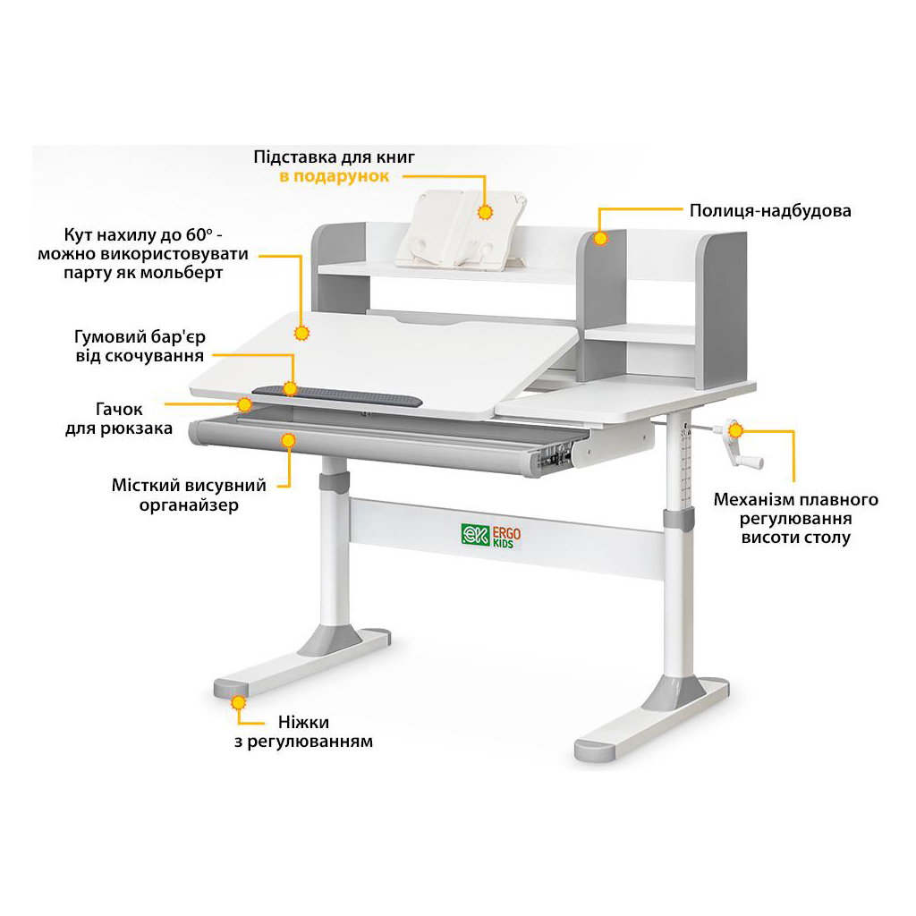 Парта ErgoKids TH-330 Grey (TH-330 W/G) - зображення 4