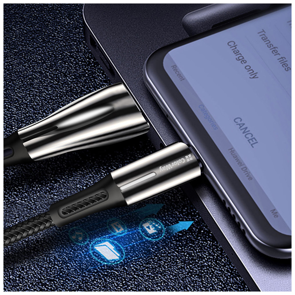 Дата кабель USB 2.0 AM to USB-C 1.0m zinc alloy + led black ColorWay (CW-CBUC035-BK) - зображення 8