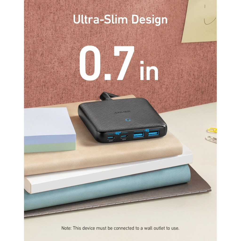 Зарядний пристрій Anker PowerPort 543 Atom III Slim 4 - 65W 22xUSB-C PIQ3.0 (A2046G12) - зображення 2