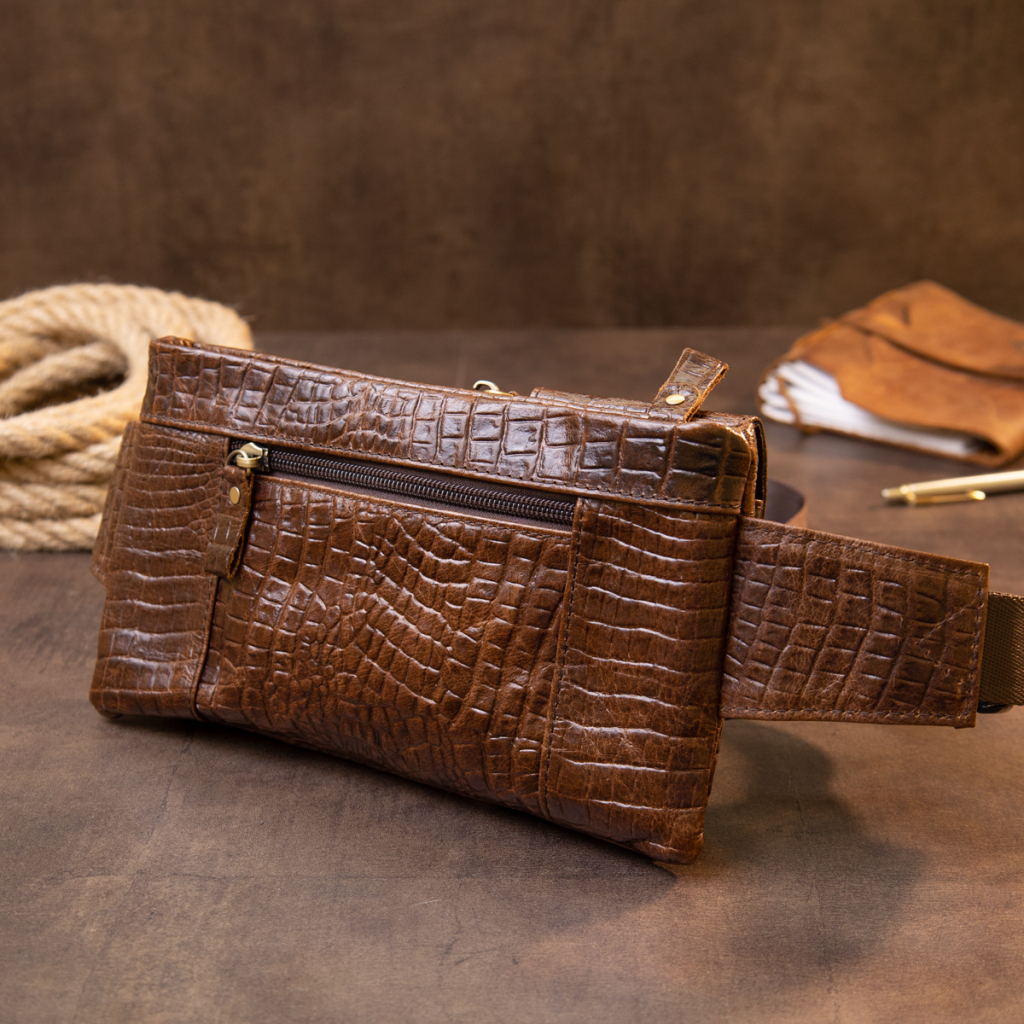 Сумка Vintage Бананка поясна під шкіру рептилії унісекс Коричнева (20401) - зображення 8