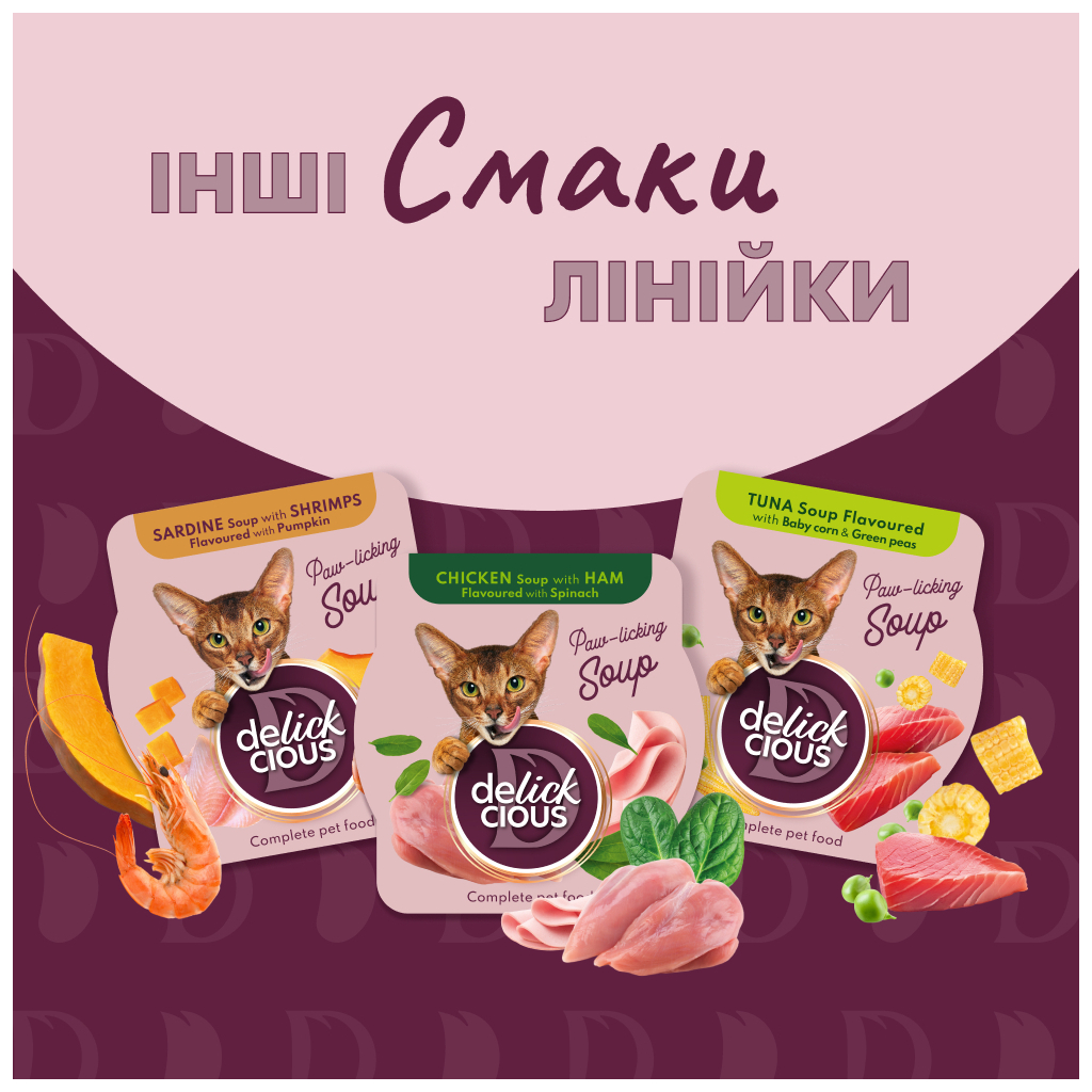 Вологий корм для кішок Delickcious Суп з курки з томатами та додаванням шпинату 80 г (4820269141551) - зображення 7