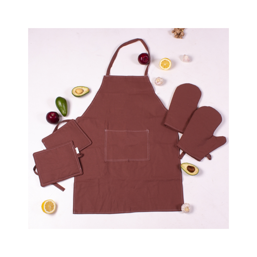 Фартух MirSon Набір 19-1217 Chocolate perla бязь дві прихватки + дві рукавички-прихватки + фартух (2200006752684) - зображення 2