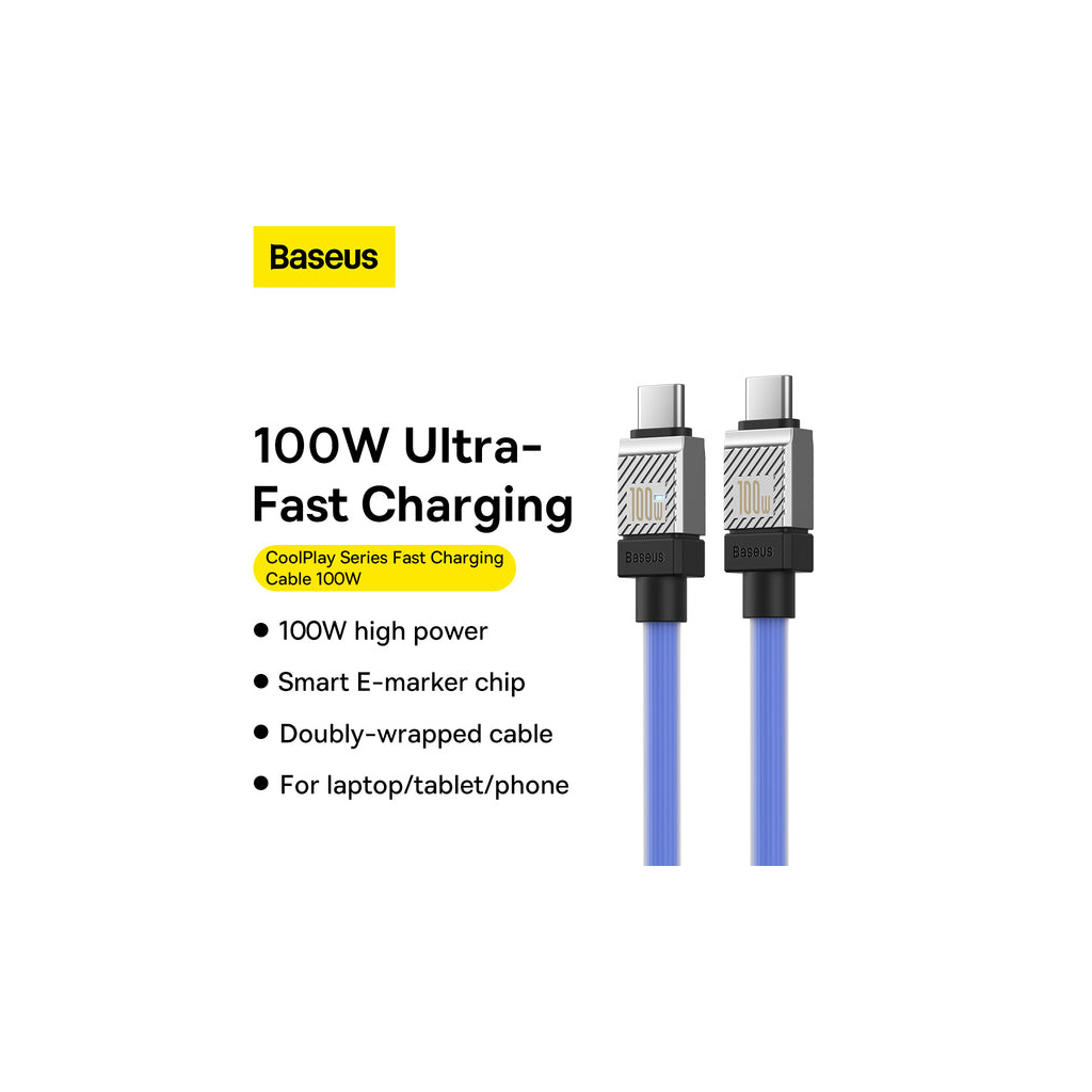 Дата кабель USB-C to USB-C 1.0m CoolPlay Fast Charging 100W blue Baseus (CAKW000203) - зображення 7