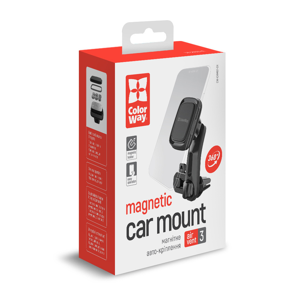 Універсальний автотримач ColorWay Air Vent-3 (360 rotation) magnetic Gray (CW-CHM07-GR) - зображення 6