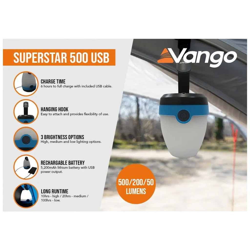 Ліхтар Vango Superstar 500 Recharge USB River Blue (ACSLANTRN3KSW69) (930846) - зображення 7