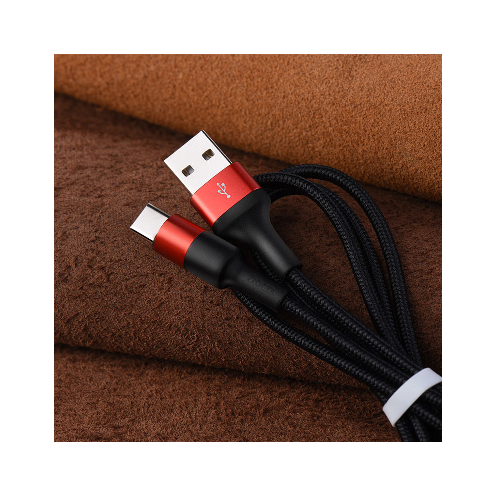Дата кабель USB 2.0 AM to USB-C 1.0m 2A 18W nylon X26 black+red HOCO (6957531080251) - зображення 5
