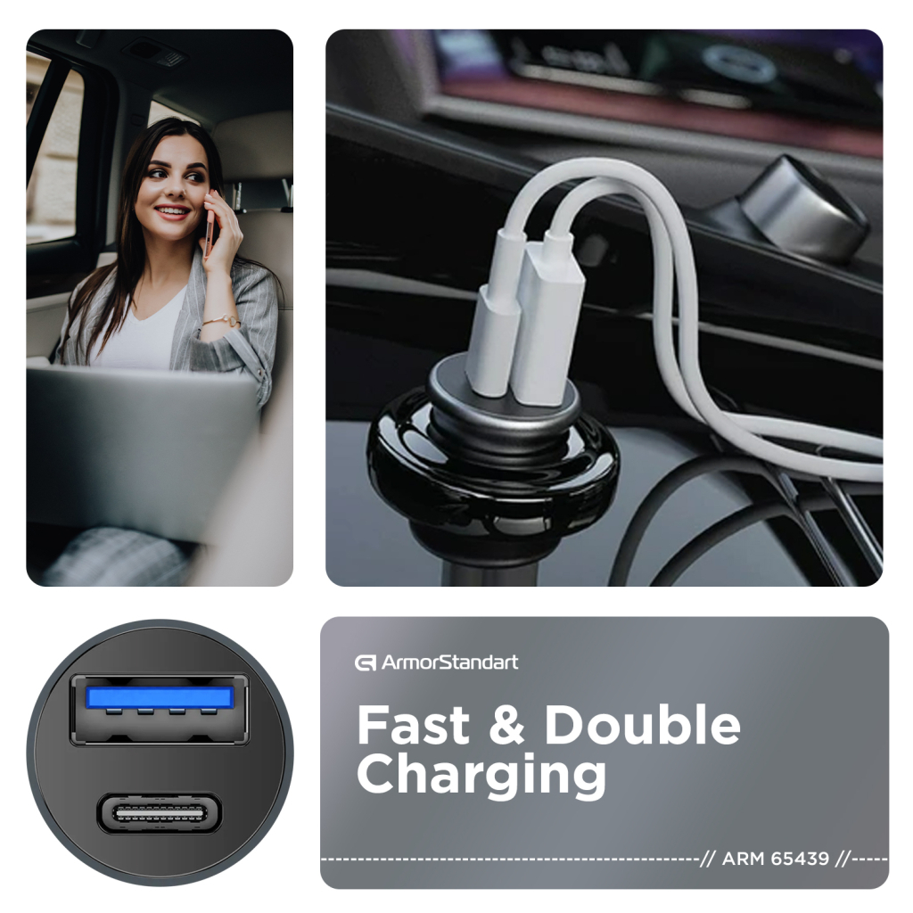 Зарядний пристрій Armorstandart USB Type-C PD20W + USB QC 3.0 Grey + cable USB-C (ARM82461) - зображення 3