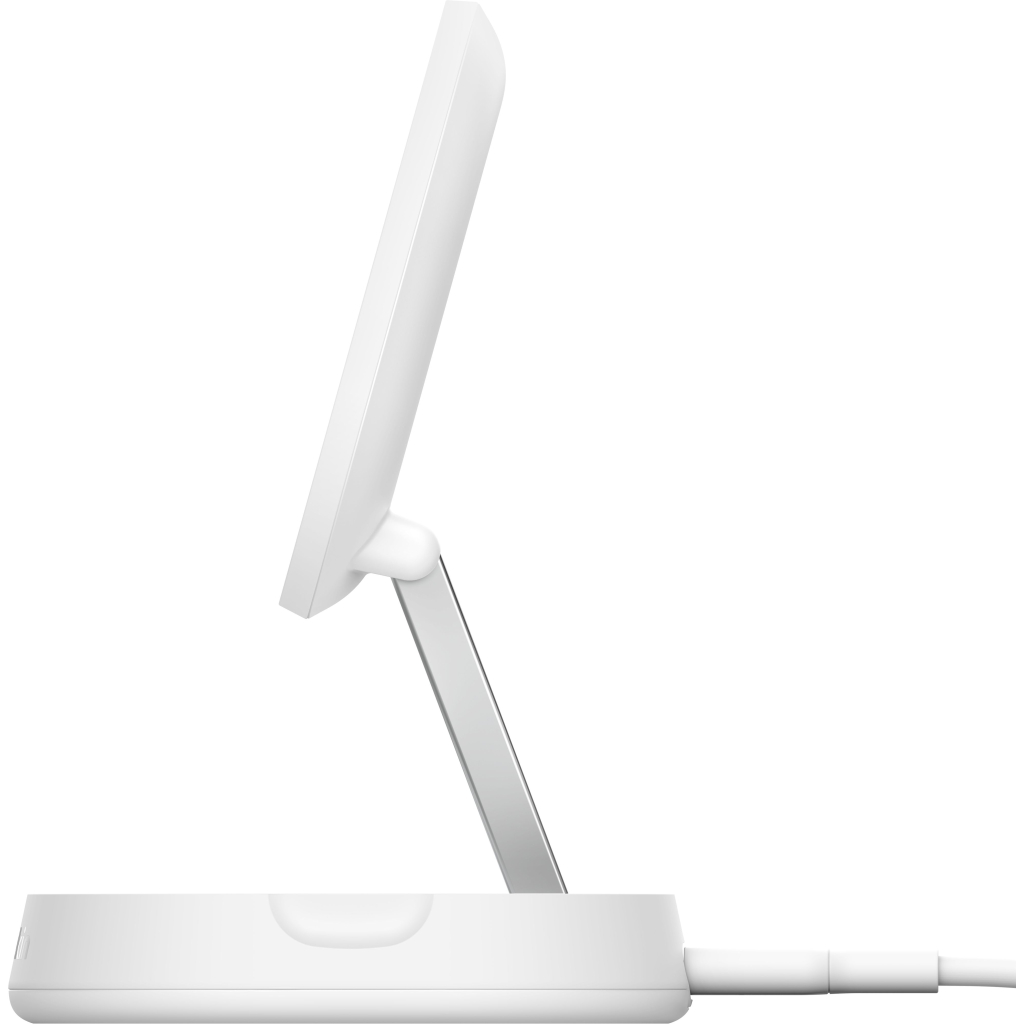 Зарядний пристрій Belkin 15W Magnetic Stand Qi2 20W adapter USB-C white (WIA008VFWH) - зображення 2