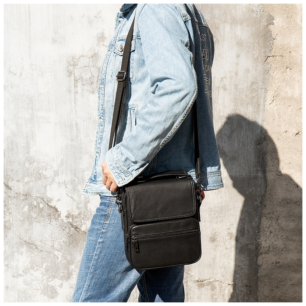 Сумка Vintage Вертикальна чоловіча у м'якій шкірі Чорна (20367) - зображення 8
