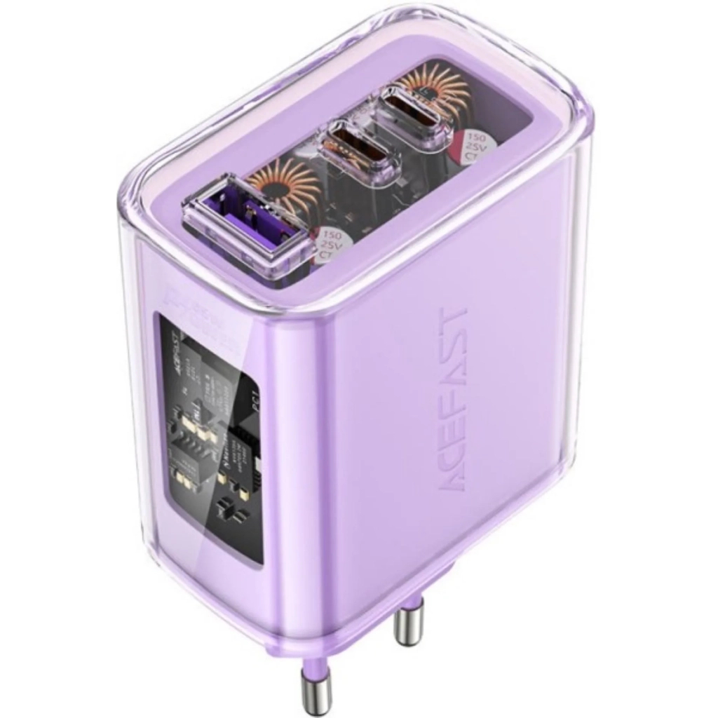 Зарядний пристрій Acefast 3xUSB 65W (2xUSB-C+USB-A) Gan A45 Fast Charger Purple alfalfa (6974316282075) - зображення 2