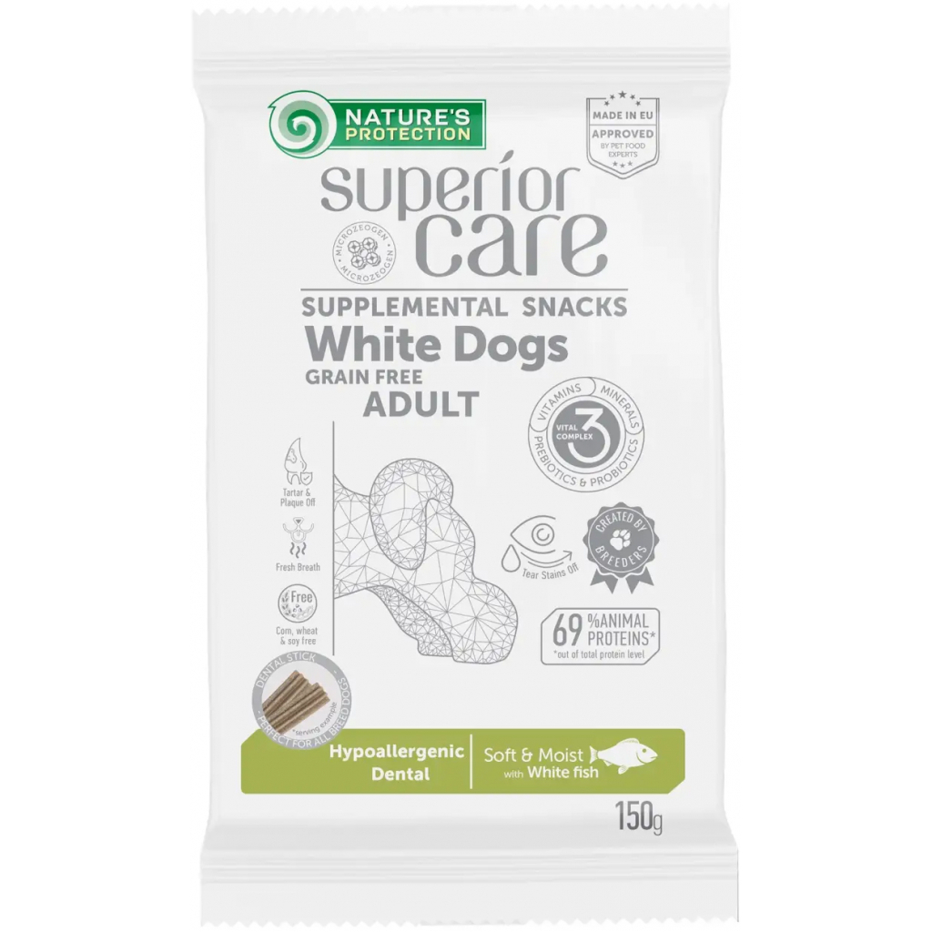 Ласощі для собак Nature's Protection Superior Care White Dogs Hypoallergenic & Dental Care 150 г (KIKNPSC47202) - зображення 1