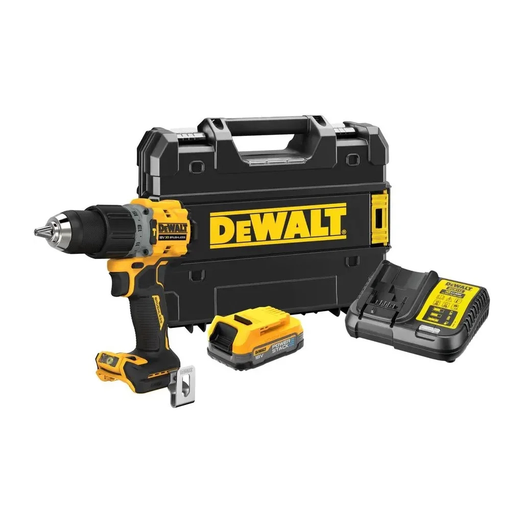 Шуруповерт DeWALT XR Li-Ion PowerStack 90 Нм, 18V 1x1.7Ah, кейс TSTAK (DCD805E1T) - зображення 1