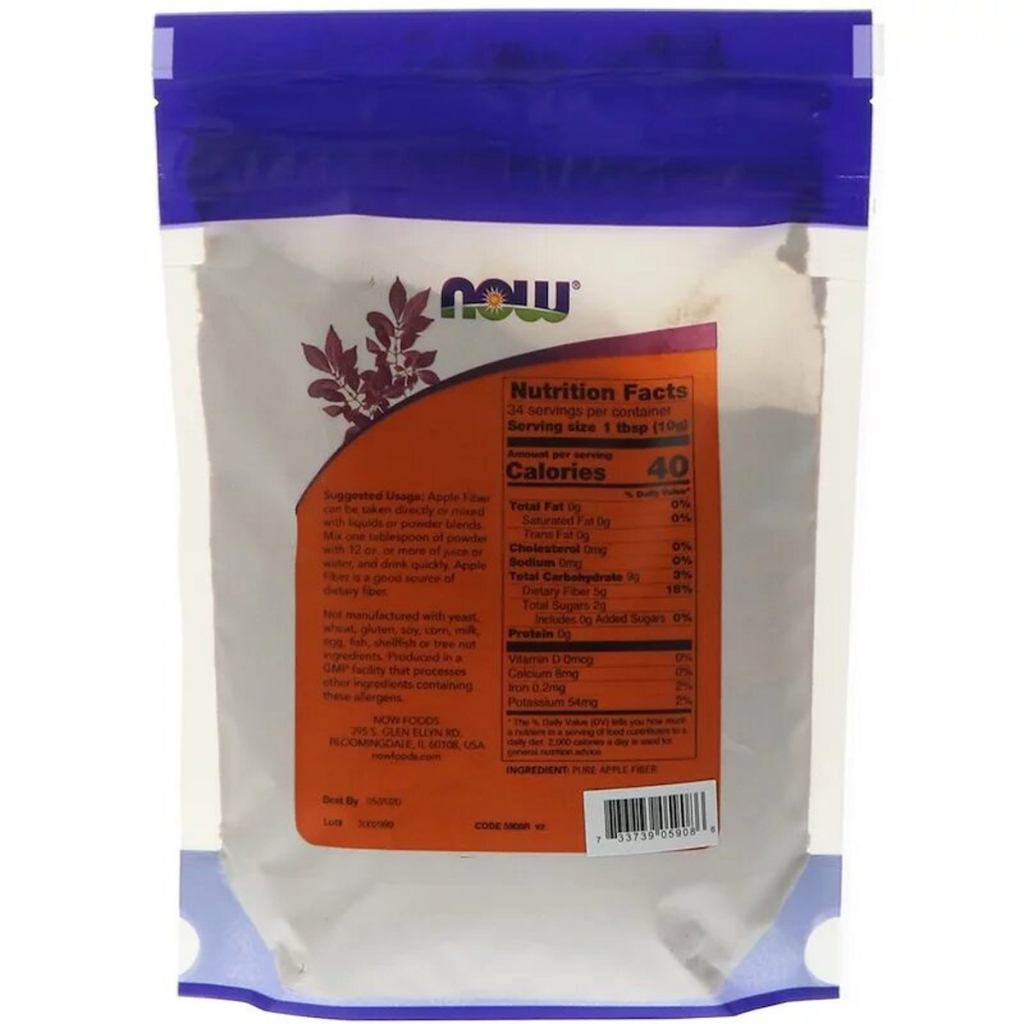 Вітамін Now Foods Чистий яблучна клітковина, Pure Apple Fiber, Порошок, 340 гр (NOW-05908) - зображення 2