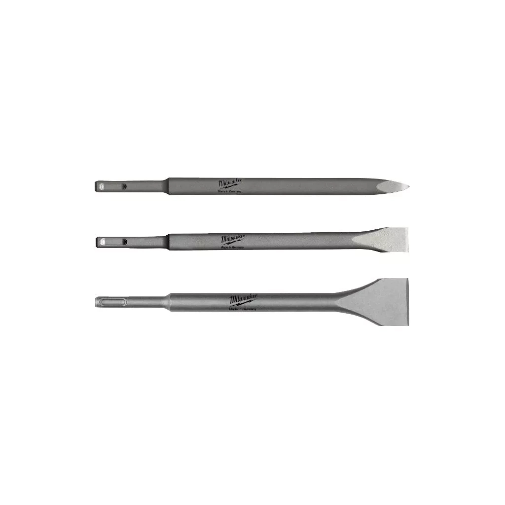 Зубило Milwaukee набір SDS-PLUS, гостре, пласке, широке, 250мм, 3шт (4932430001) - зображення 1