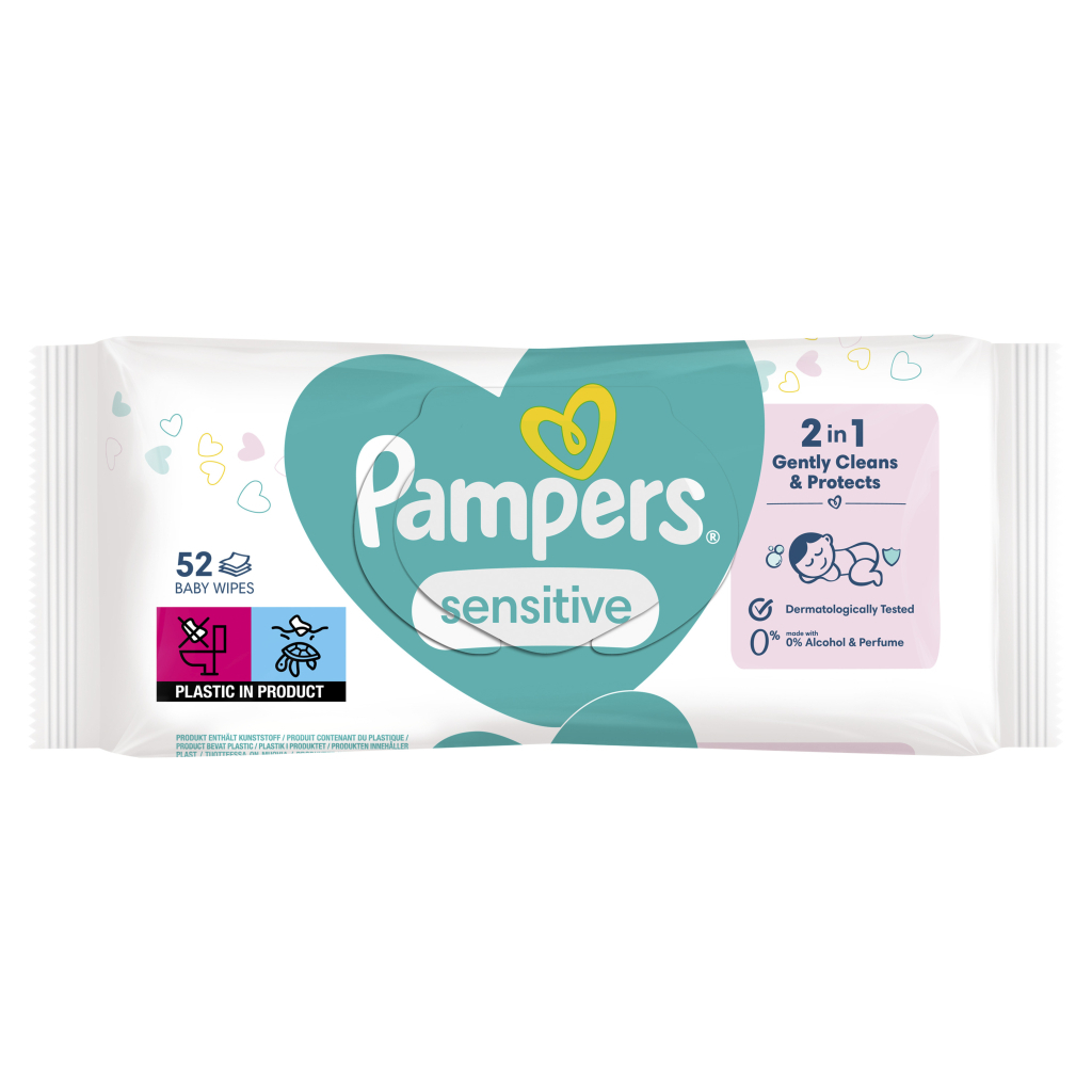 Дитячі вологі серветки Pampers Sensitive 52 шт (8001841041391) - изображение 2