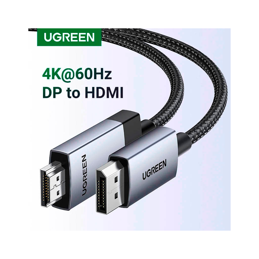 Кабель мультимедійний DisplayPort M to HDMI M 1.0m V2.0 4K60Hz DP119 black UGREEN (15773) - зображення 3