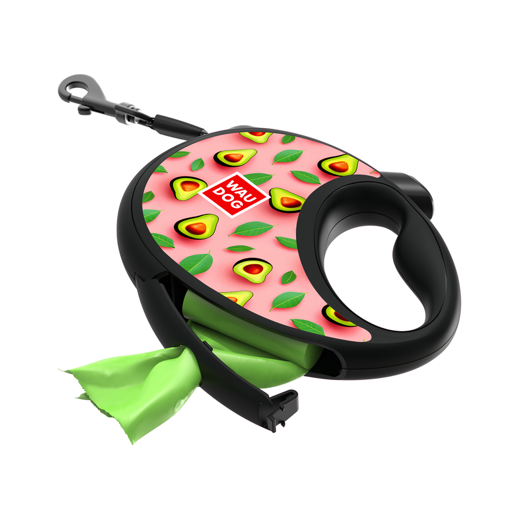 Повідець для собак WAUDOG R-leash з контейнером для пакетів "Авокадо на рожевому", світловідбивна стрічка, M (256-4051) - зображення 5