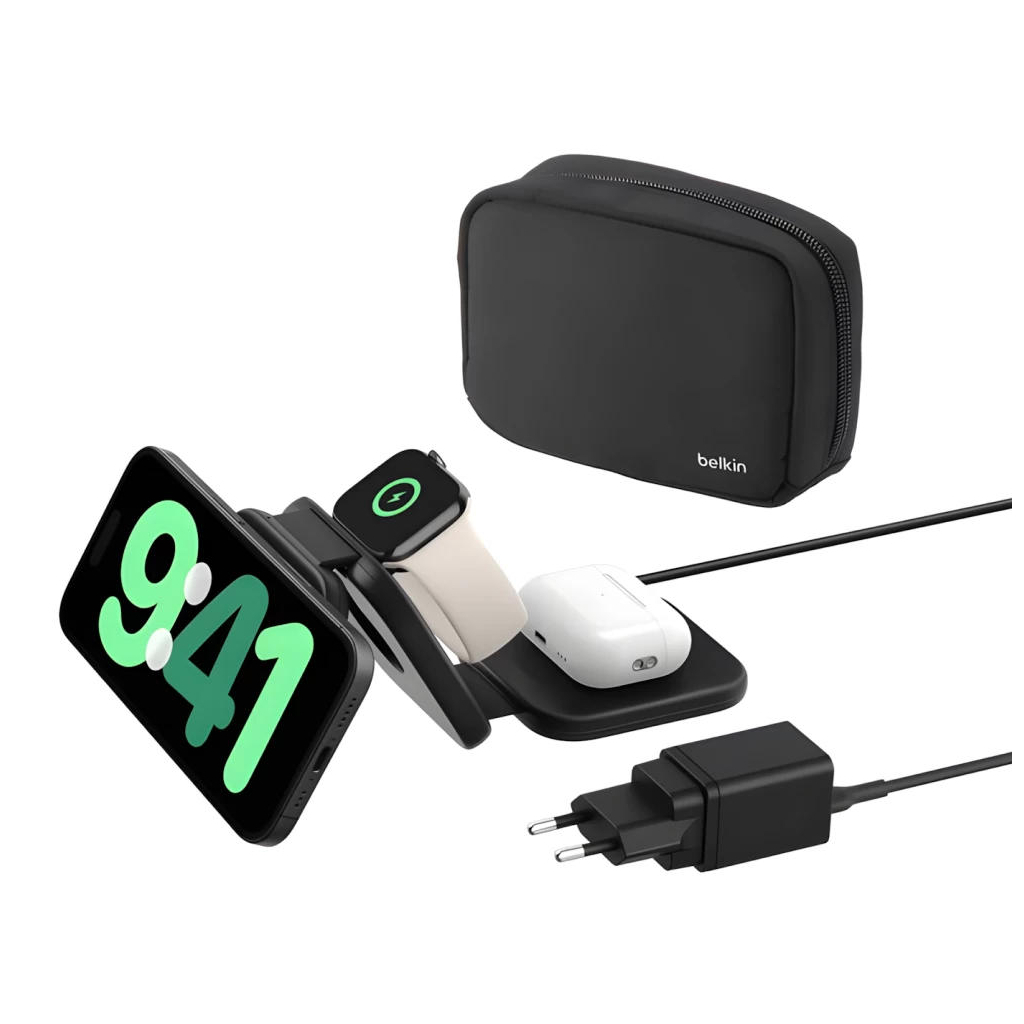 Зарядний пристрій Belkin 3in1 Travel Pad Wireless Qi2 15W Black (WIZ024VFBK) - зображення 3