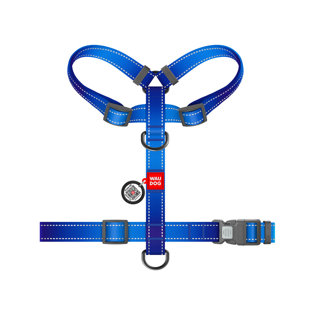 Шлея для собак WAUDOG Nylon Mono з QR-паспортом, пластиковий фастекс М синя (527212) - зображення 3