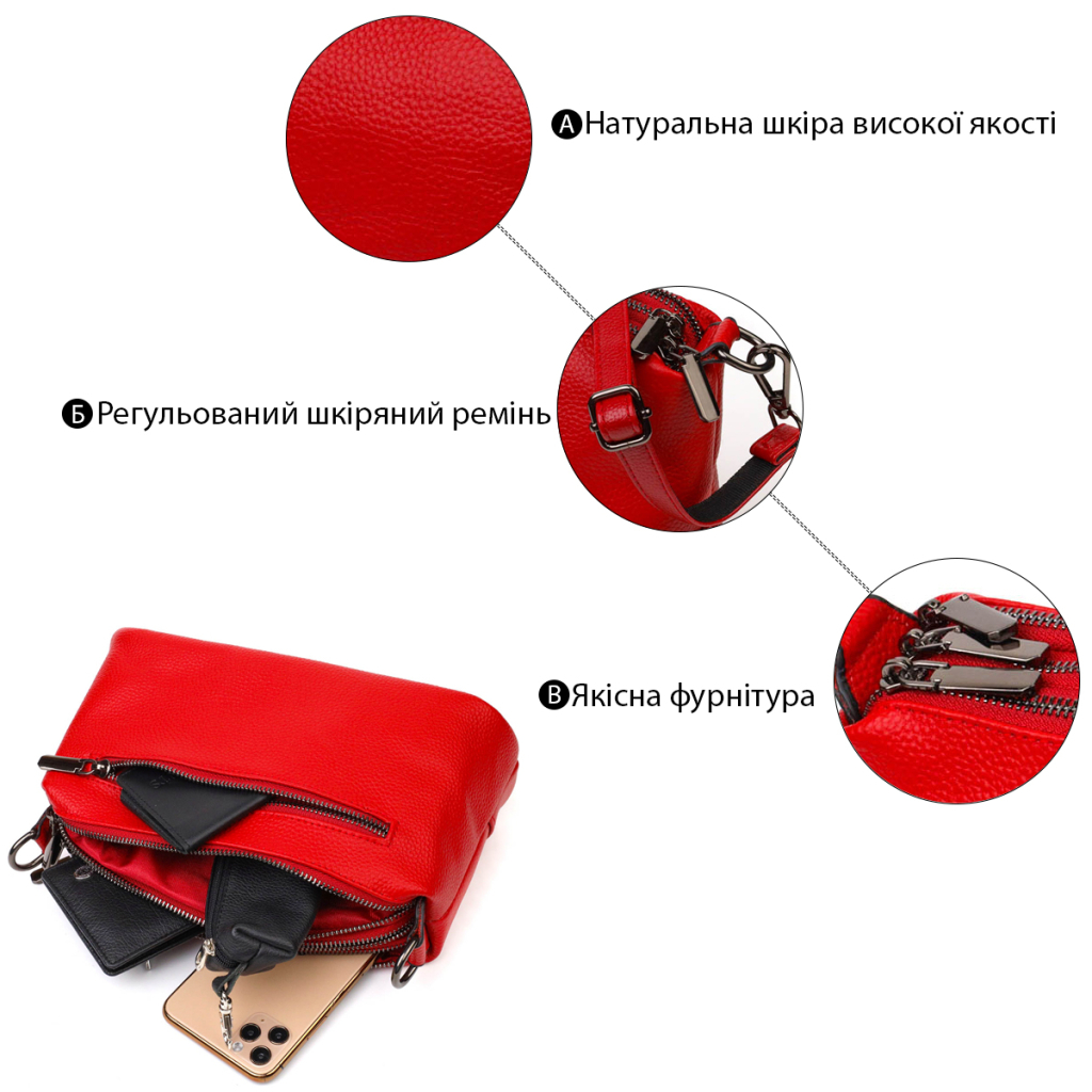 Сумка Vintage З натуральної шкіри Червона (22102) - зображення 4