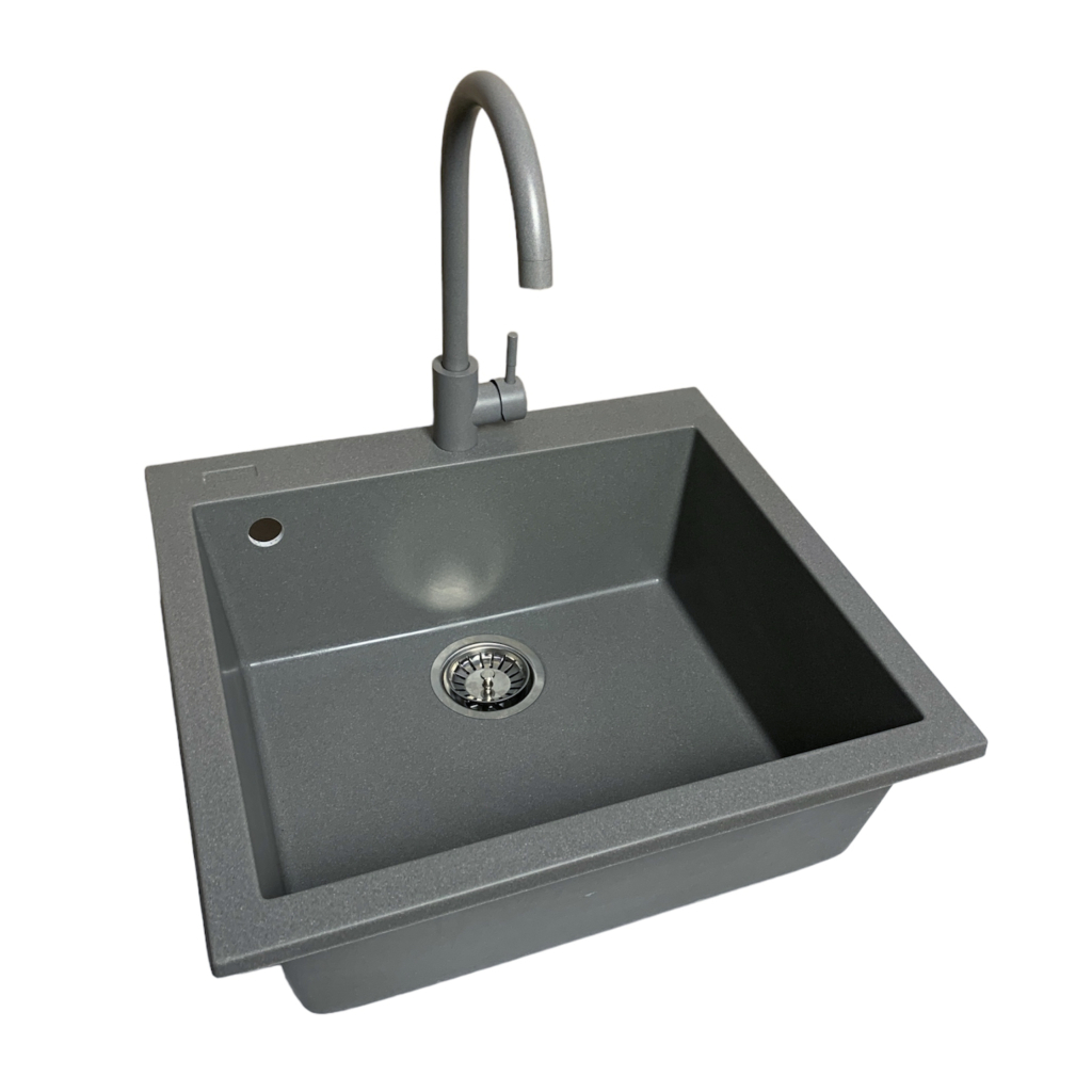 Мийка кухонна Adamant Univer сірий + змішувач + дозатор + ополіскувач склянок + коландер (4824296106604) - изображение 4