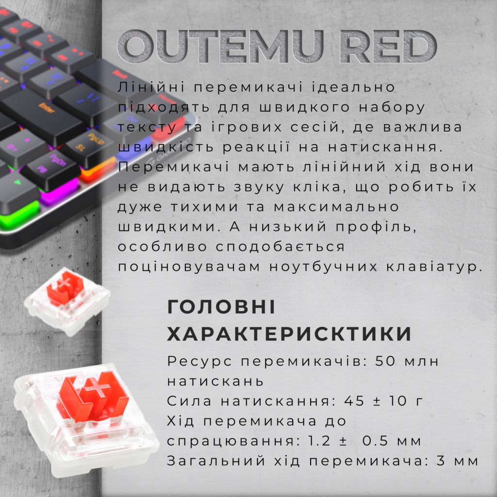 Клавіатура GamePro MK122R Red Swich Low Profile Wireless Dark Gray (MK122R) - изображение 6
