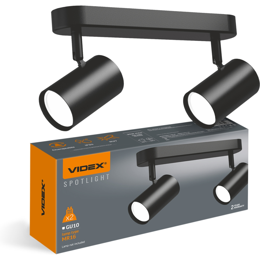 Світильник точковий Videx під лампу 2xGU10 накладний поворотний (VL-SPF05B-BPB) - зображення 3