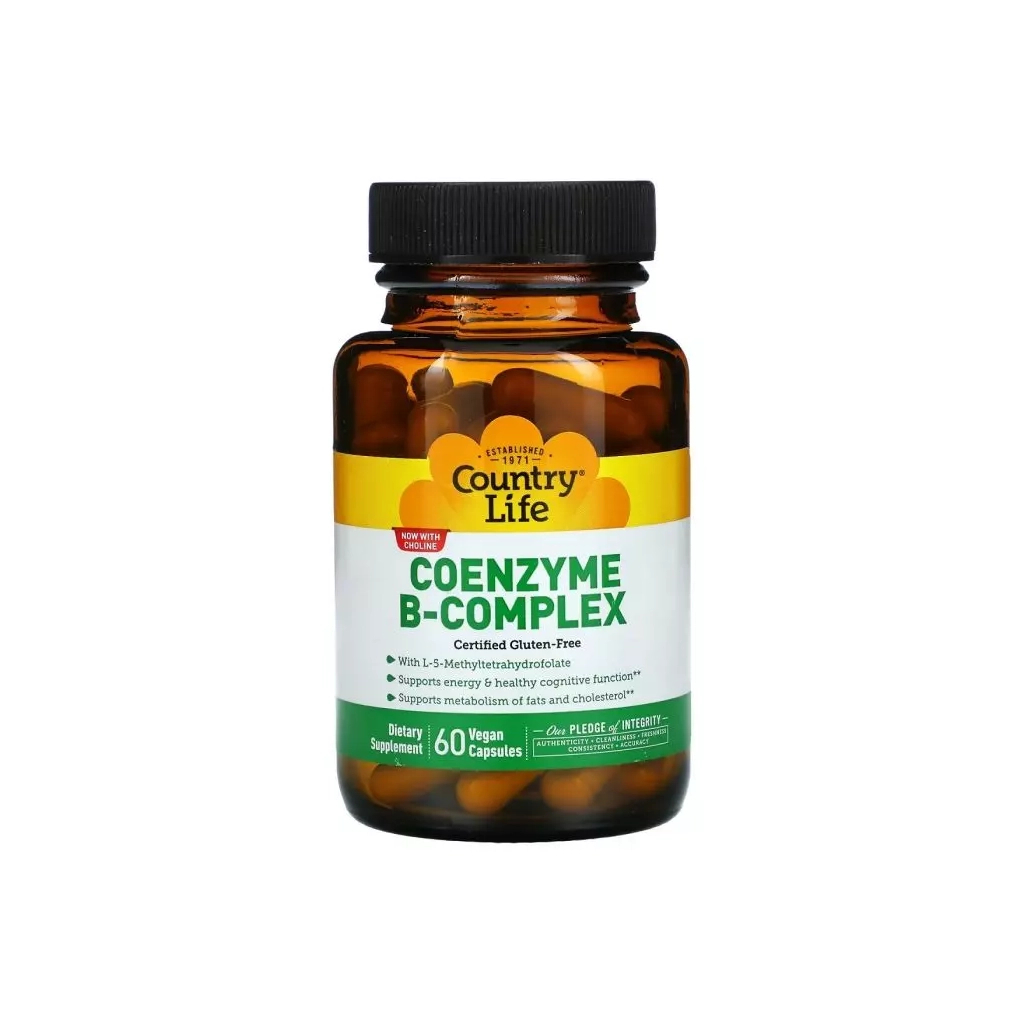 Мультивітамін Country Life Коензим В-Комплексу, Coenzyme B-Complex, 60 вегетаріанських капс (CLF-06418) - изображение 1