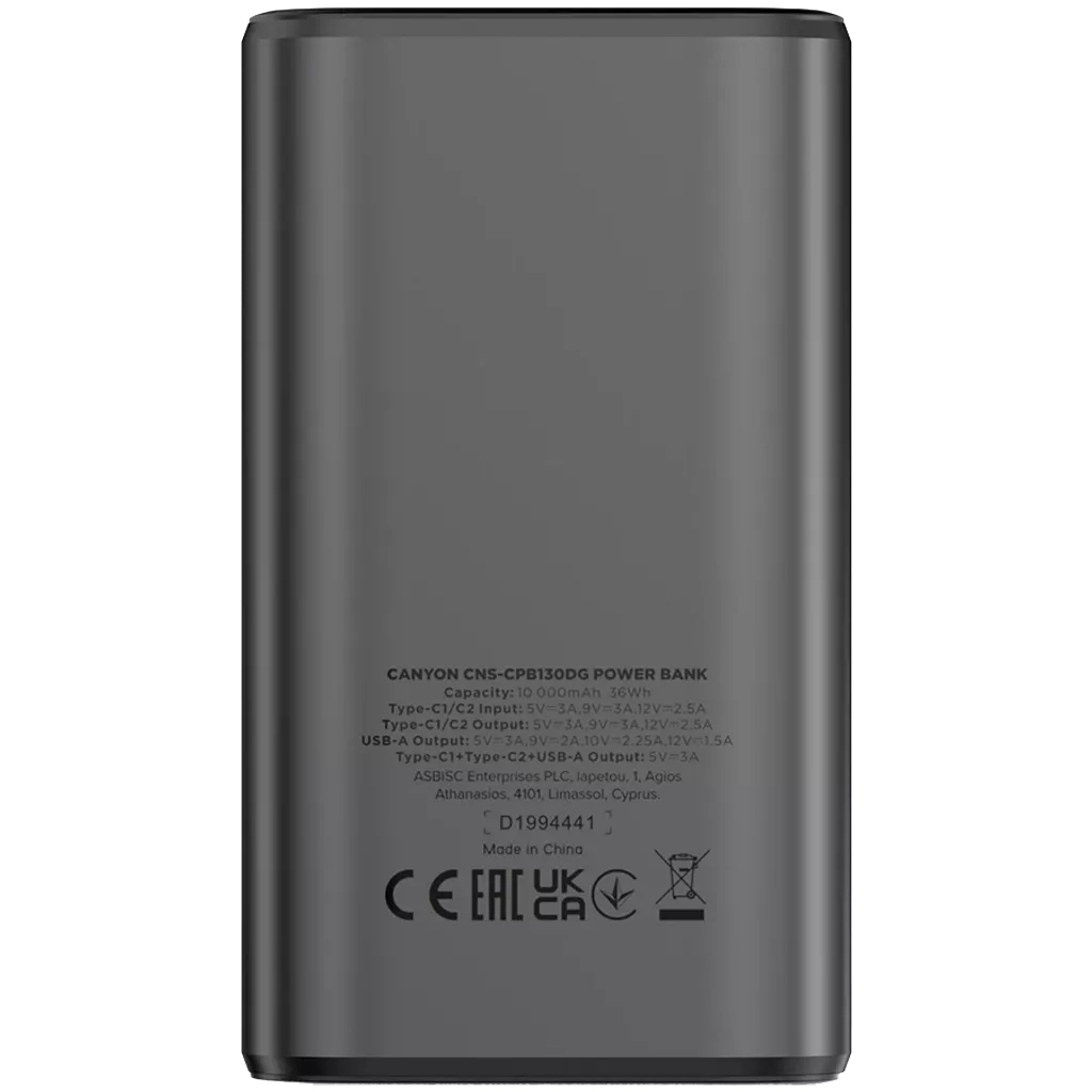 Батарея універсальна Canyon 10000mAh OnPower 130 TFT PD/30W Dark Grey (CNS-CPB130DG) - зображення 3