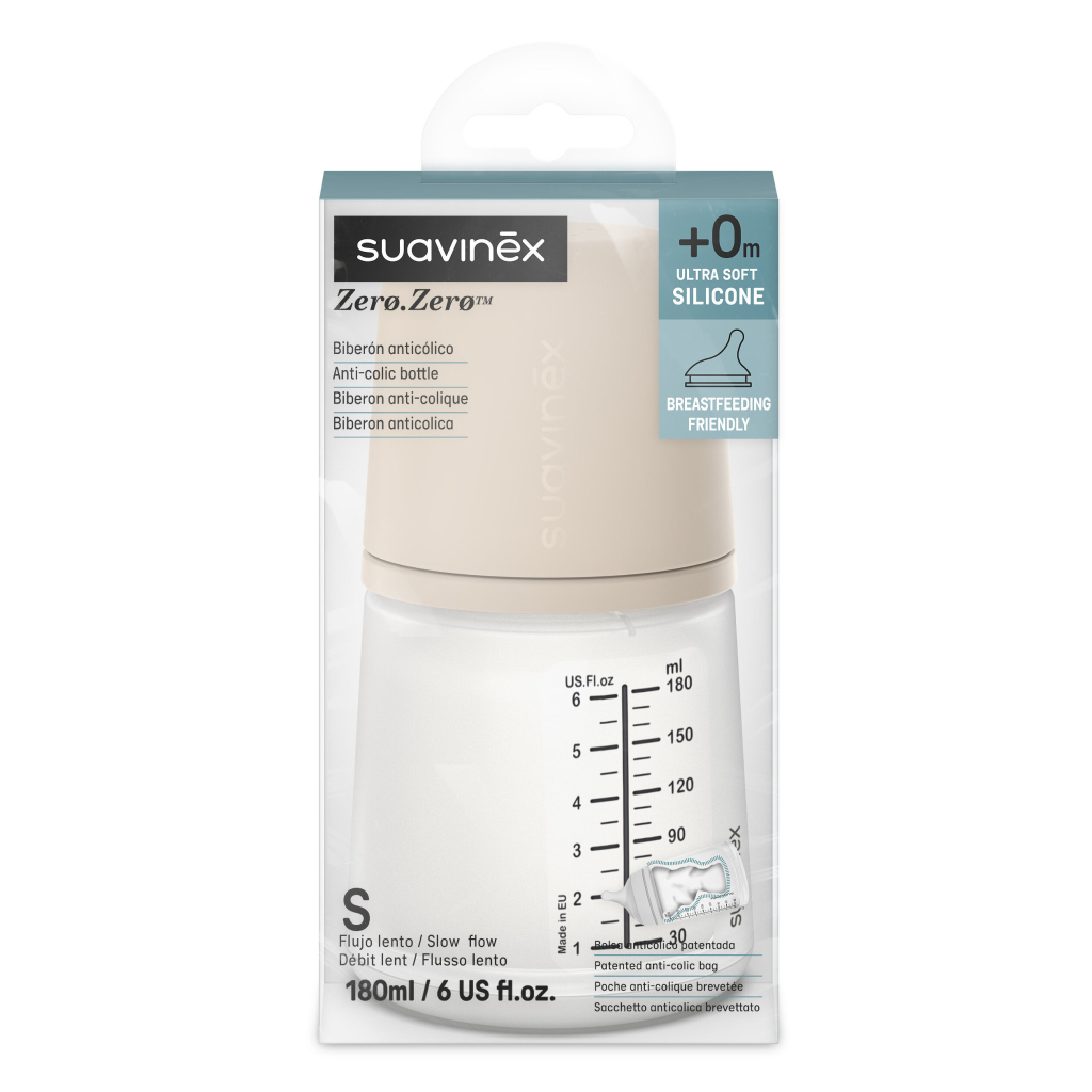 Пляшечка для годування Suavinex Zero. Zero Beige 180 мл, повільний потік (308413) - изображение 3
