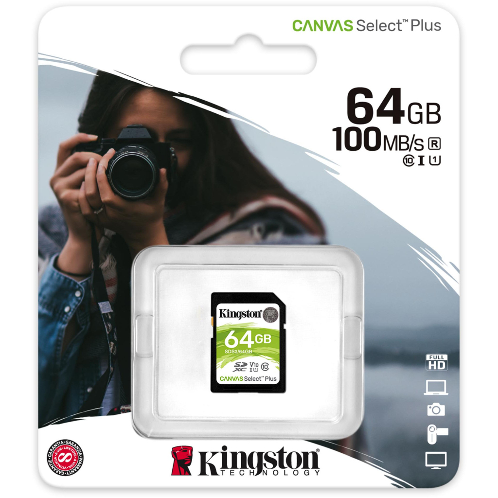 Карта памяти Kingston 64GB SDXC class 10 UHS-I U3 Canvas Select Plus (SDS2/64GB) - изображение 3