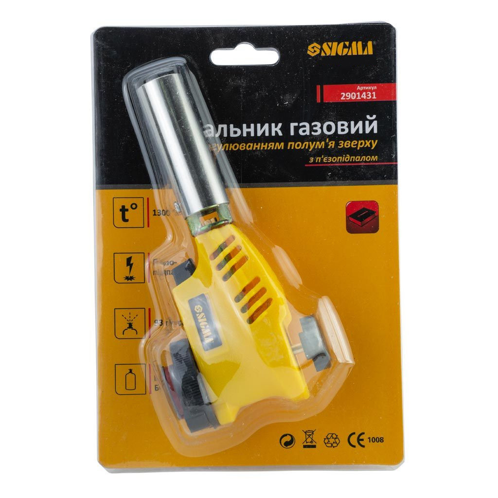 Газовий паяльник Sigma з регулюванням полум'я зверху і п'єзопідпалом 20мм 153мм (2901431) - зображення 3