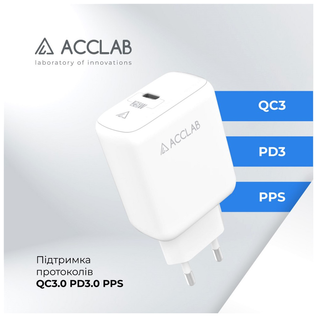 Зарядний пристрій ACCLAB AL-TC125 1хType-C 5В/3A/25W QC/PD3.0 (1283126538841) - зображення 5