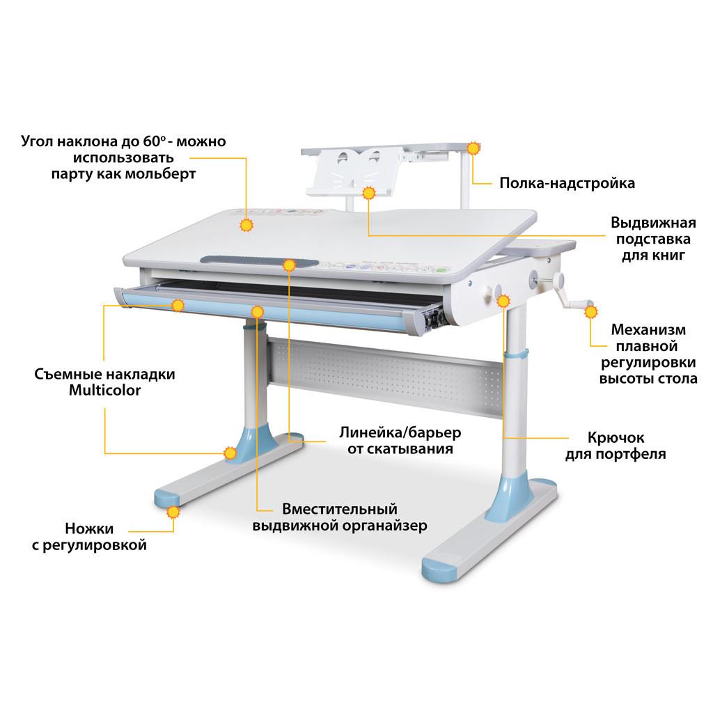 Парта Mealux Edmonton Multicolor Blue з полицею S50 (BD-610 W/MC + BL + S50 WG) - зображення 2