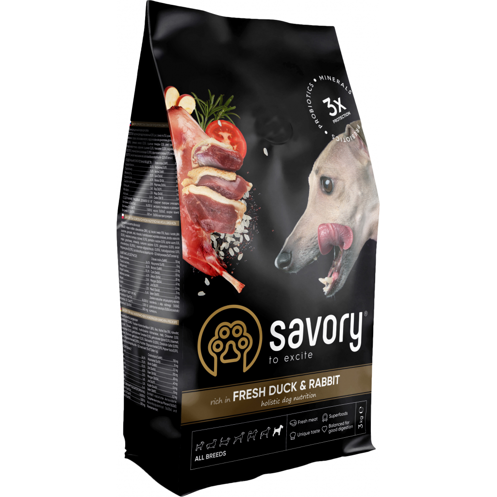 Сухий корм для собак Savory Adult All Breeds rich in Fresh Duck and Rabbit 3 кг (4820232630174) - зображення 1