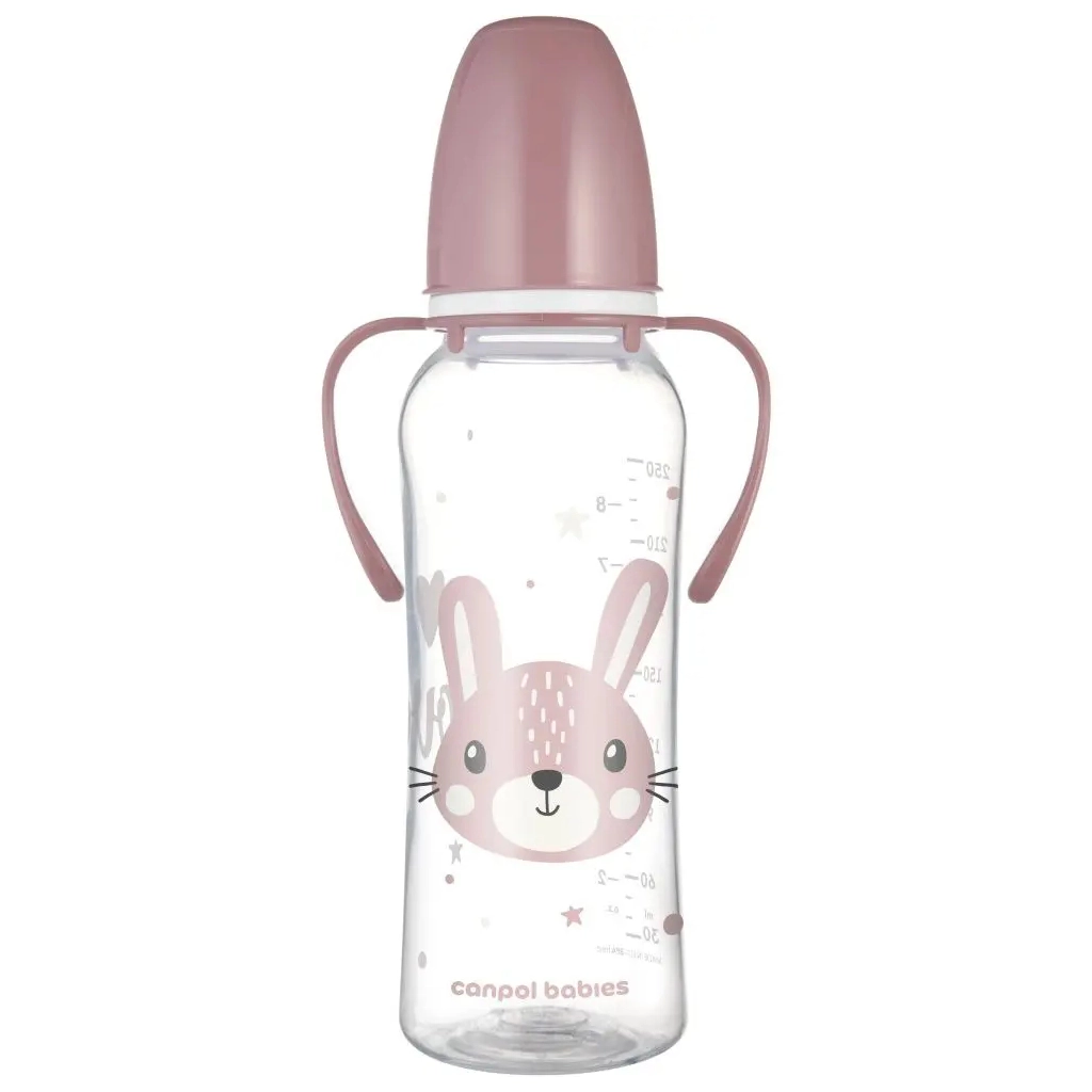 Пляшечка для годування Canpol babies CUTE ANIMALS стандартна з ручками 250 мл рожева (11/845_pin) - зображення 1