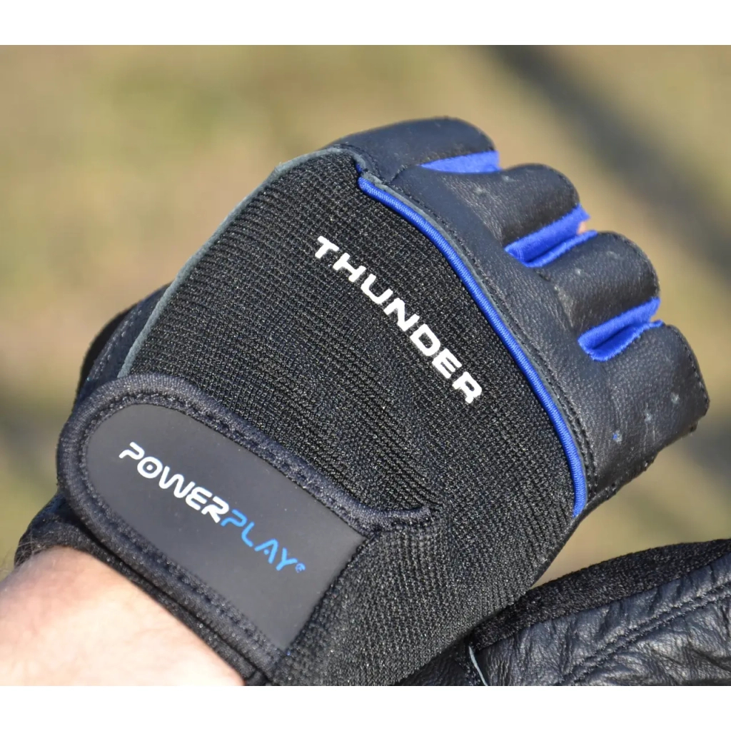 Рукавички для фітнесу PowerPlay 9058 Thunder чорно-сині S (PP_9058_S_Thunder) - изображение 8