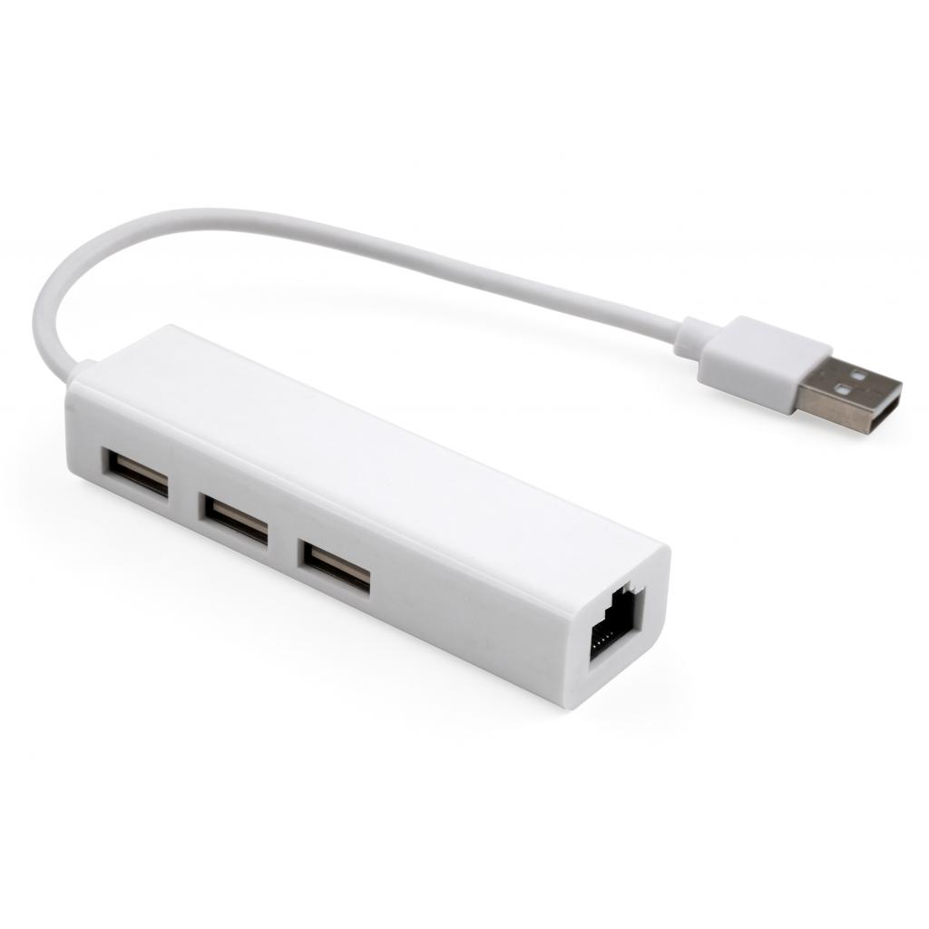 Концентратор Vinga 3xUSB2.0 + RJ45 100Mbps (VCP2H3USB2LANWH) - зображення 1