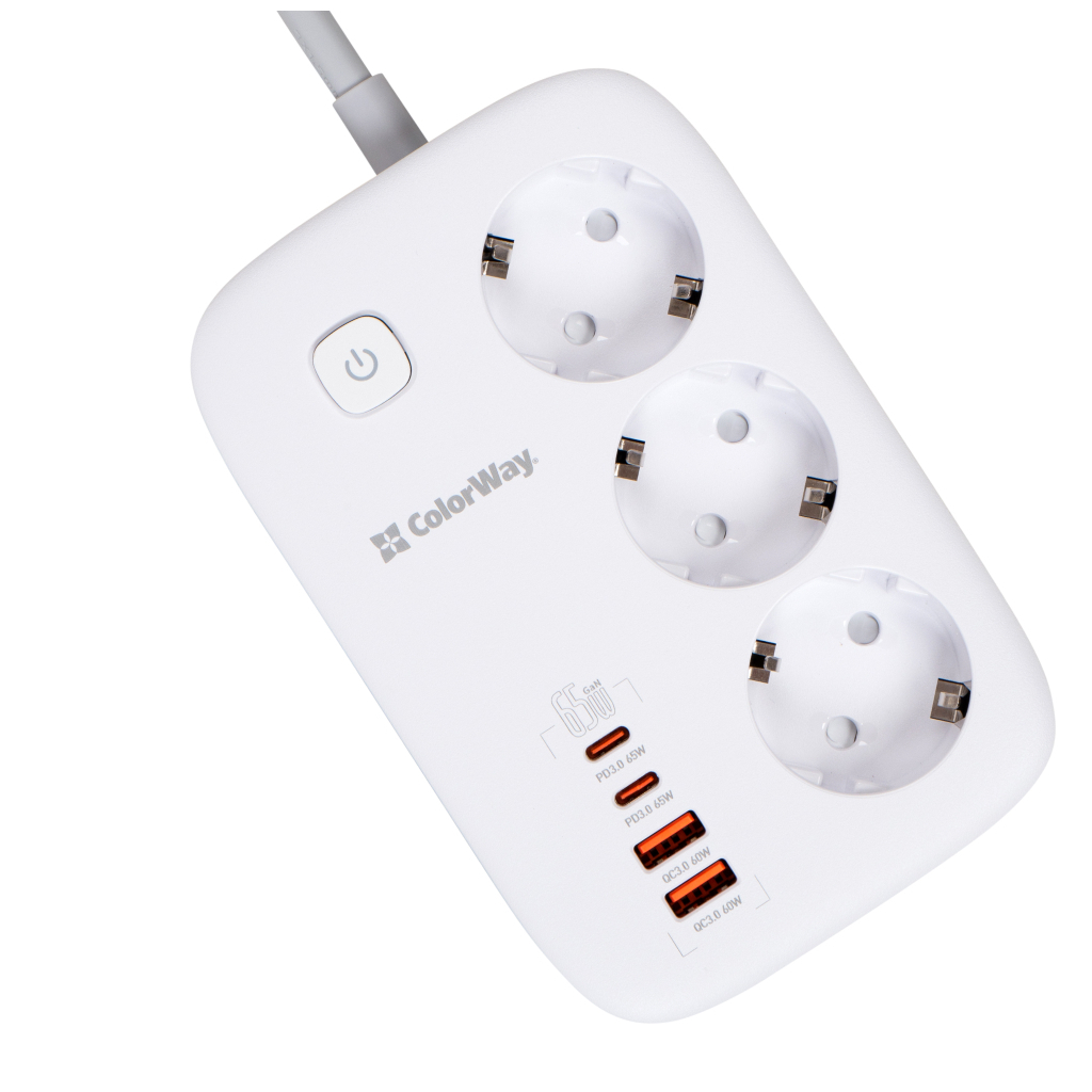 Мережевий фільтр живлення ColorWay CW-CHE34PDW 3 розетки/4USB (CW-CHE34PDW) - зображення 3