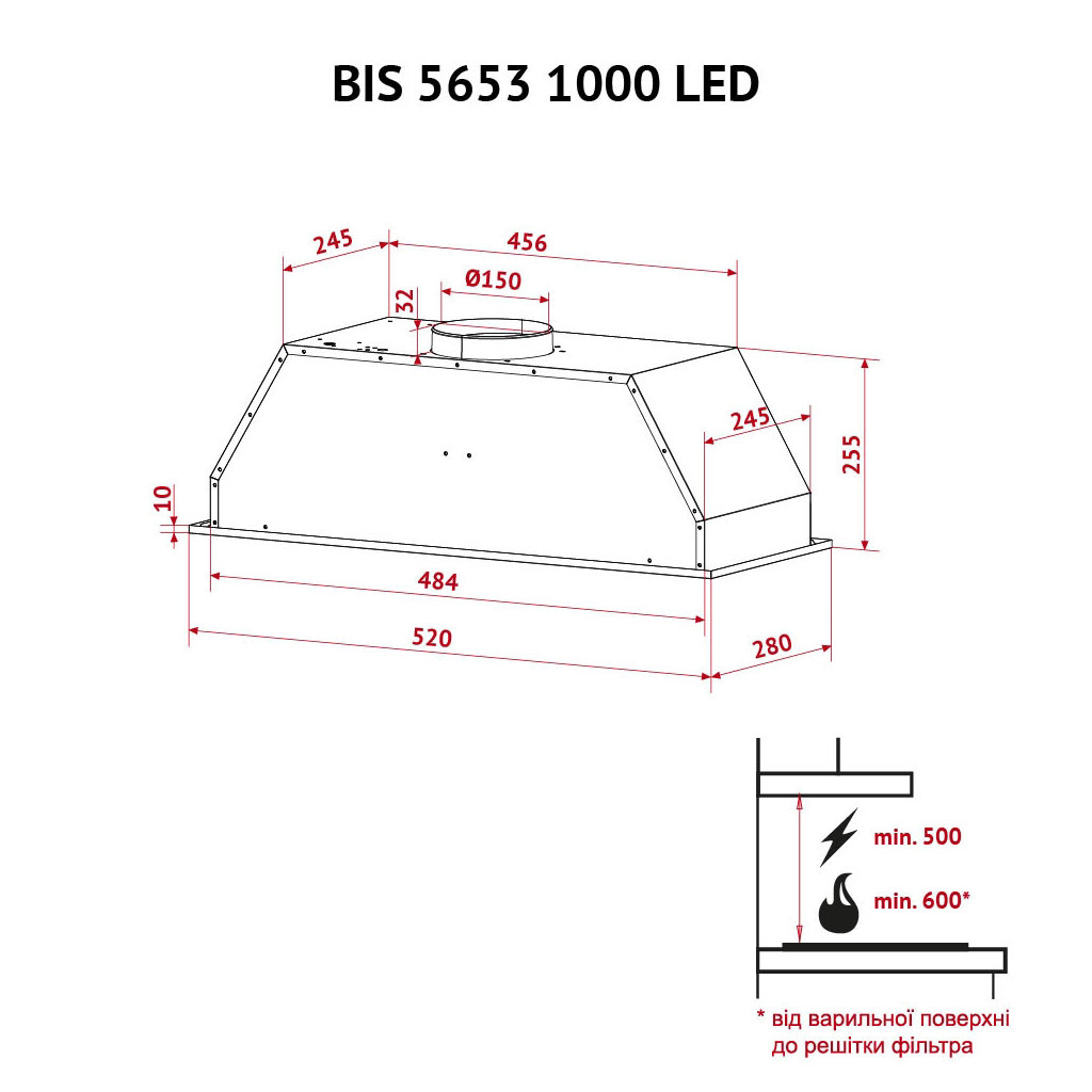Витяжка кухонна Perfelli BIS 5653 I 1000 LED - изображение 12