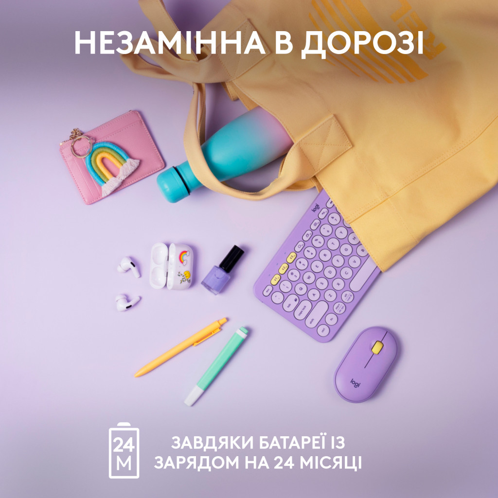 Клавіатура Logitech K380 Multi-Device Bluetooth UA Lavender Lemonade (920-011166) - зображення 5